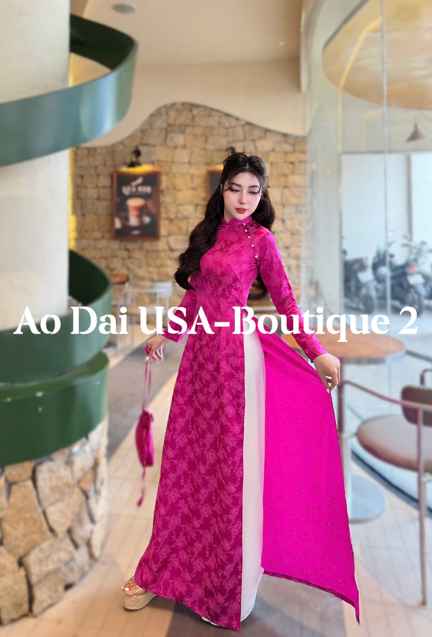 HONG CAM Set Ao Dai Gam To Tam Thai Tuan fuchsia color/pants include/TT74
