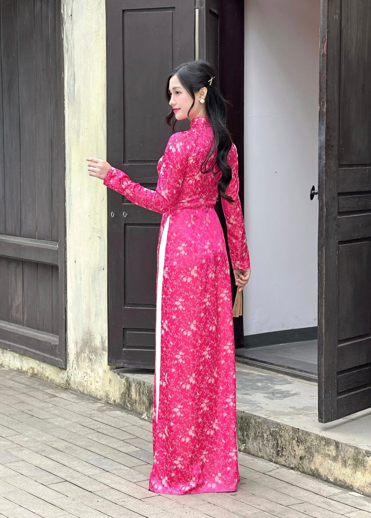 LAN THY  Set Ao Dai Gam Tơ Luxury Pink And Cream Color/Pants included/TT56