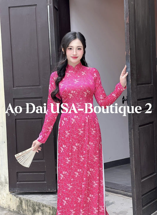LAN THY  Set Ao Dai Gam Tơ Luxury Pink And Cream Color/Pants included/TT56