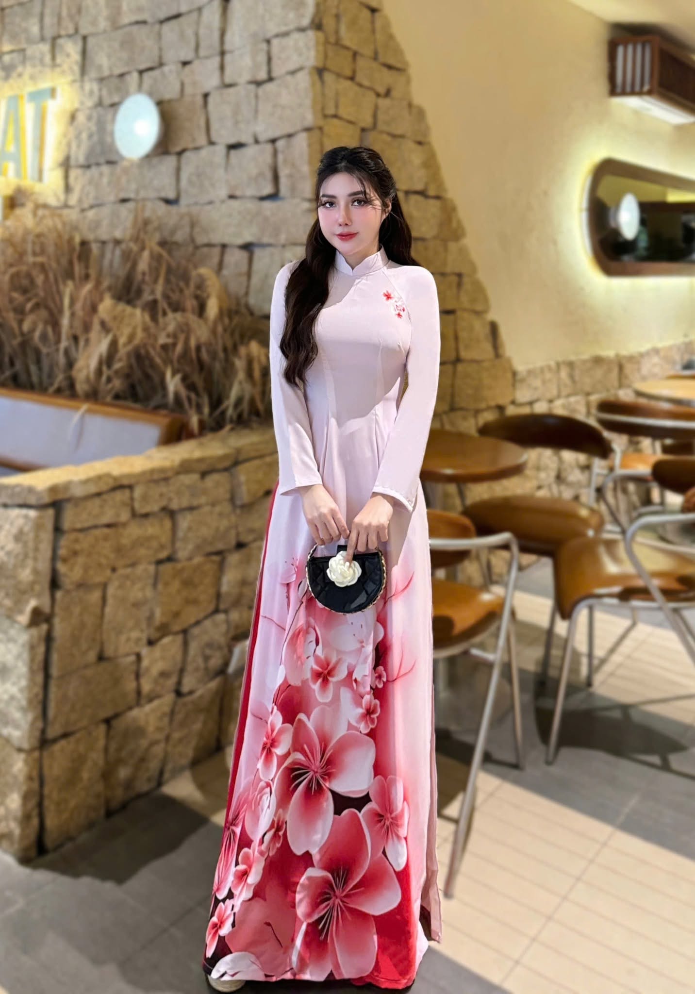 XUAN THI Set Ao Dai Design with 4D Print flowers/pants include/G329