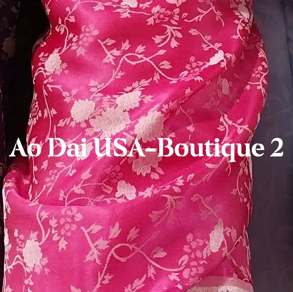 LAN THY  Set Ao Dai Gam Tơ Luxury Pink And Cream Color/Pants included/TT56