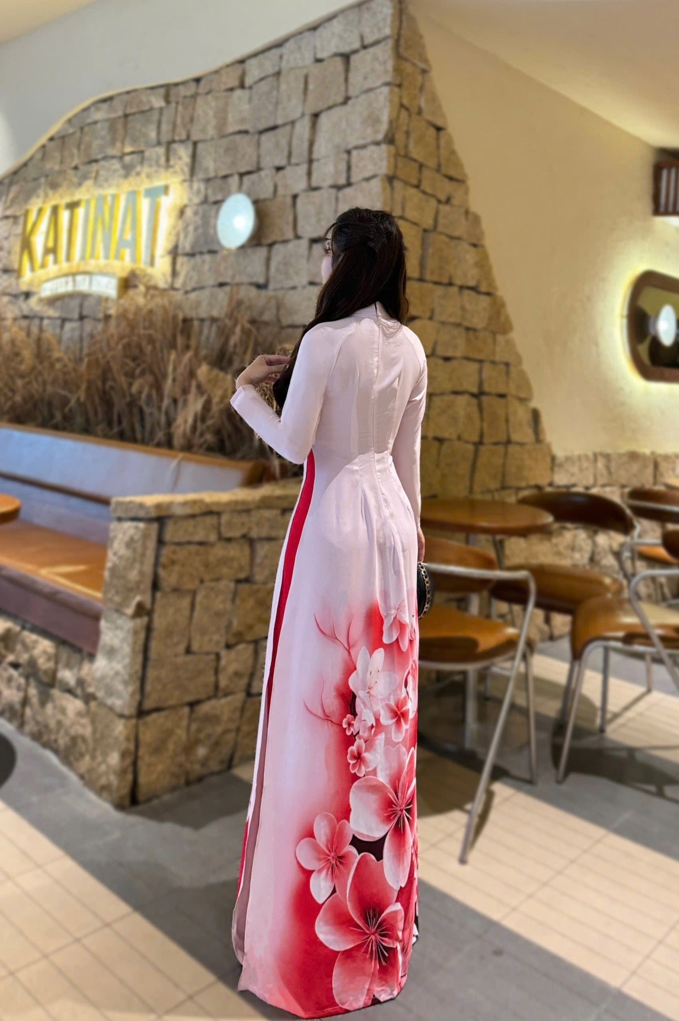 XUAN THI Set Ao Dai Design with 4D Print flowers/pants include/G329