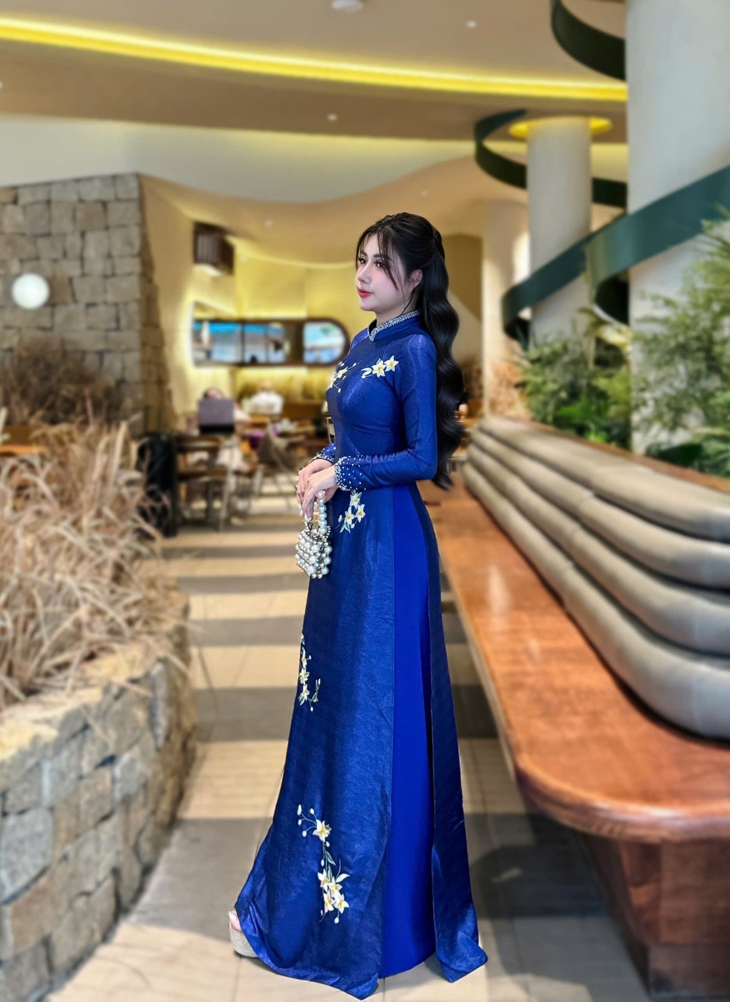 TAM HA Set Ao Dai Design with embroidery flowers// pants include/S243
