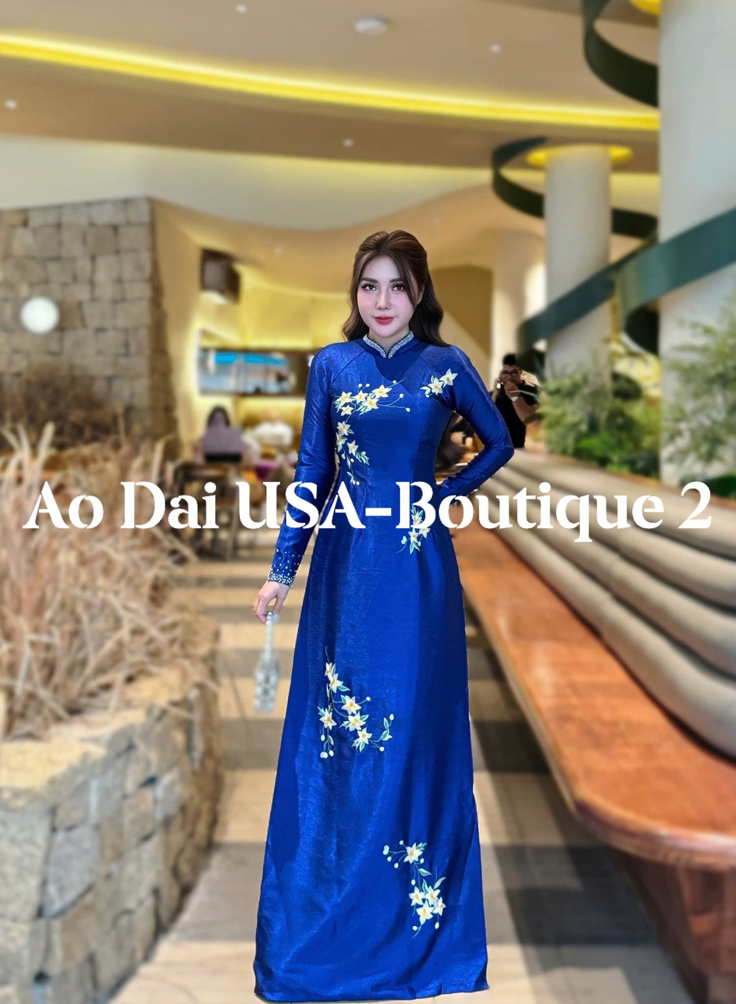 TAM HA Set Ao Dai Design with embroidery flowers// pants include/S243