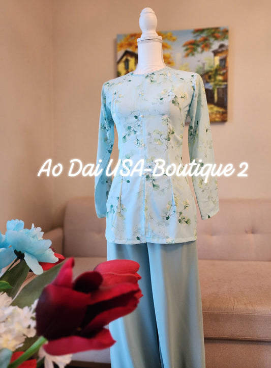 Set Ao Ba Ba Hoa Nhí Blue Color/with Pants/G363