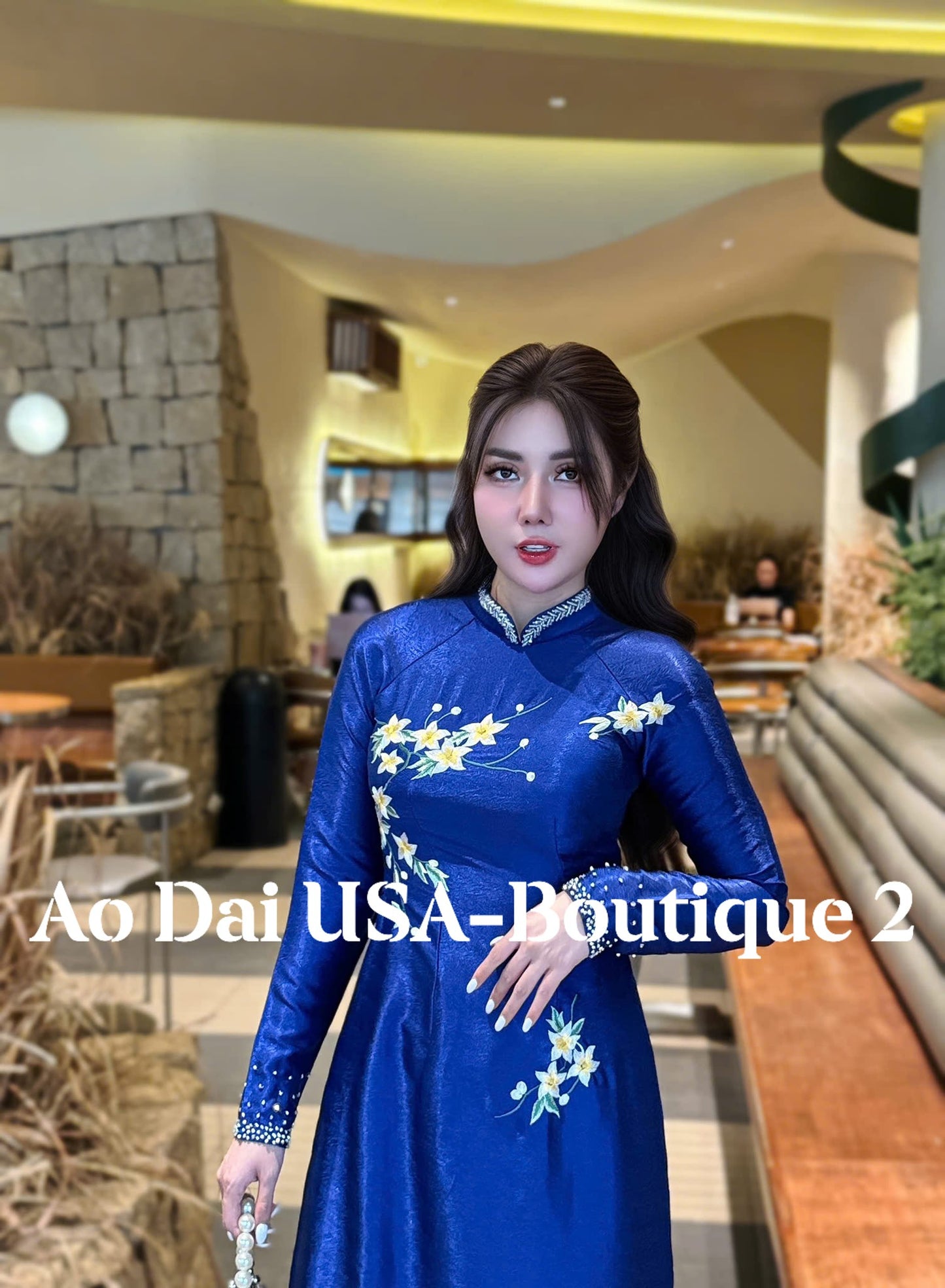 TAM HA Set Ao Dai Design with embroidery flowers// pants include/S243