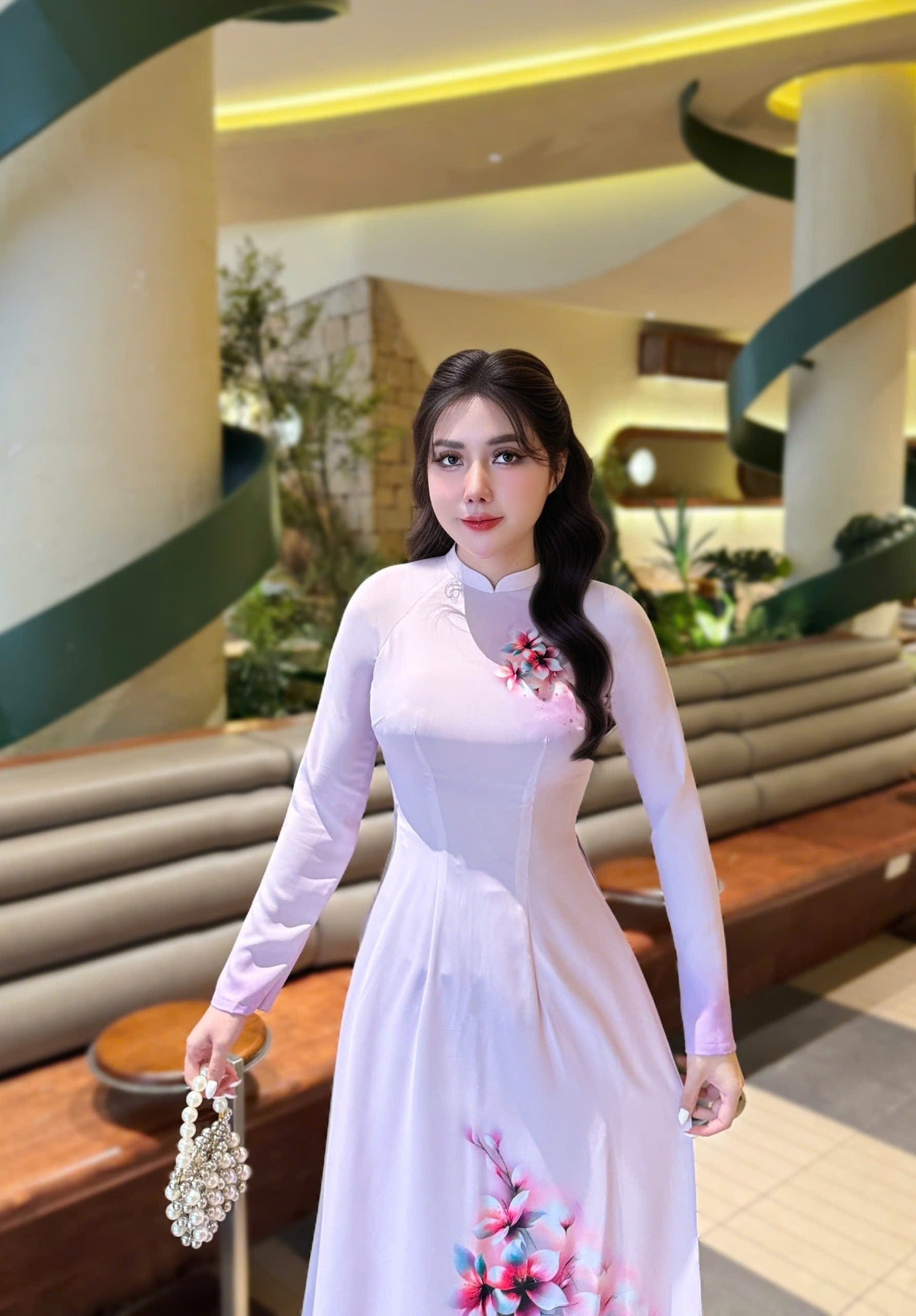 VAN CHI Set Ao Dai Design with 4D  Print flowers/pants include/G330