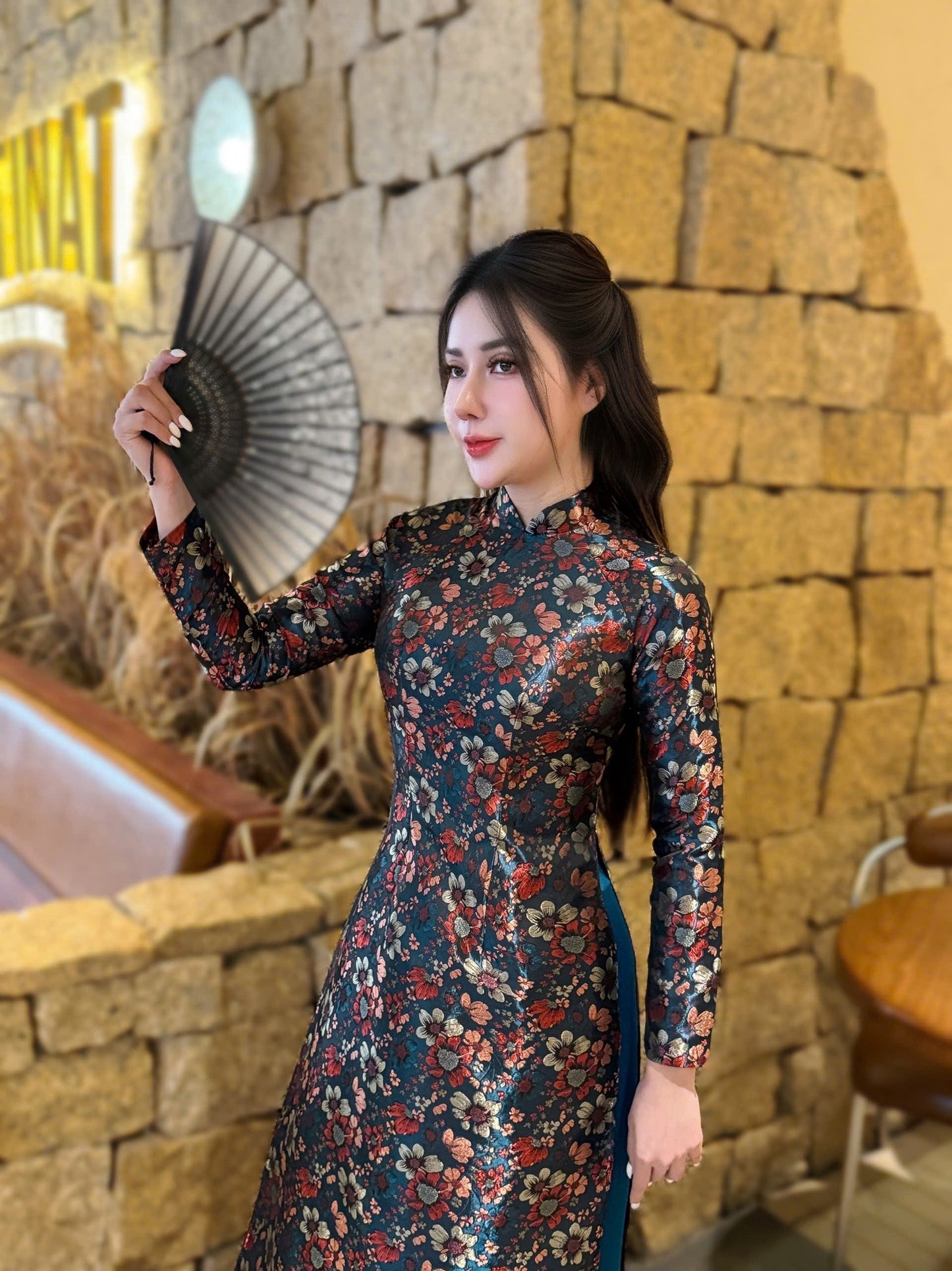 Set Ao Dai Gam Thô Thai Tuan Luxury/Blue Pants included/TT83