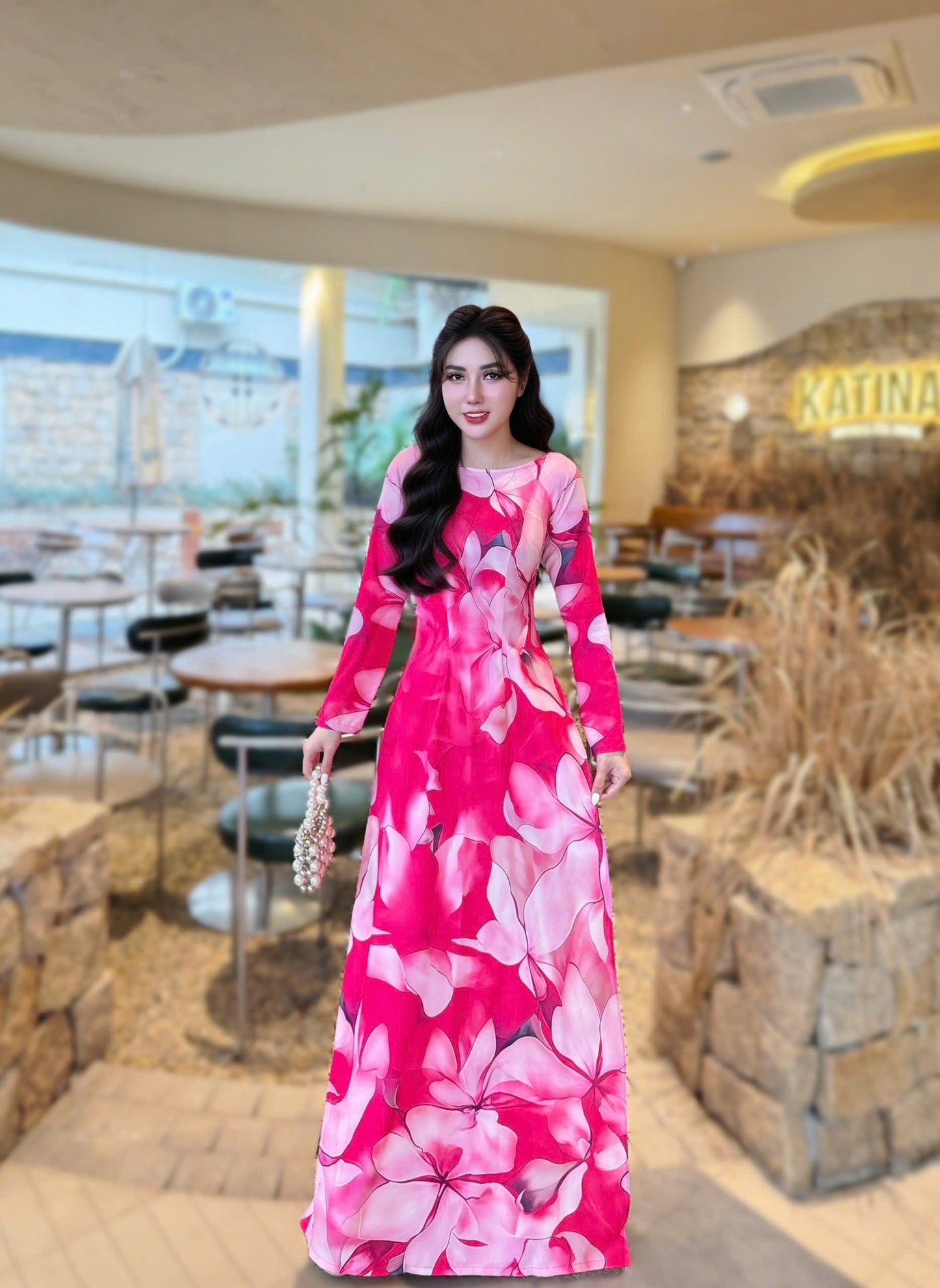 CAM PHUONG Set Ao Dai Design with 4D Print flowers/ pants include/G331