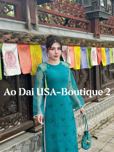 NGOC BICH Set Ao Dai Cach Tan Blue Color/Pink Pants included/CT230