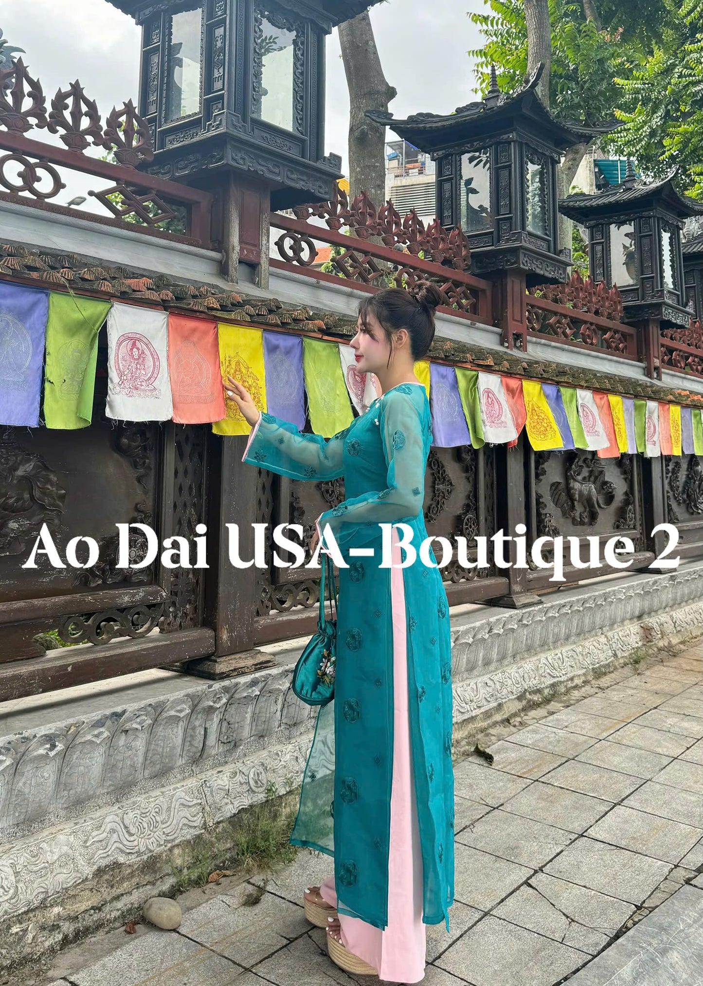 NGOC BICH Set Ao Dai Cach Tan Blue Color/Pink Pants included/CT230