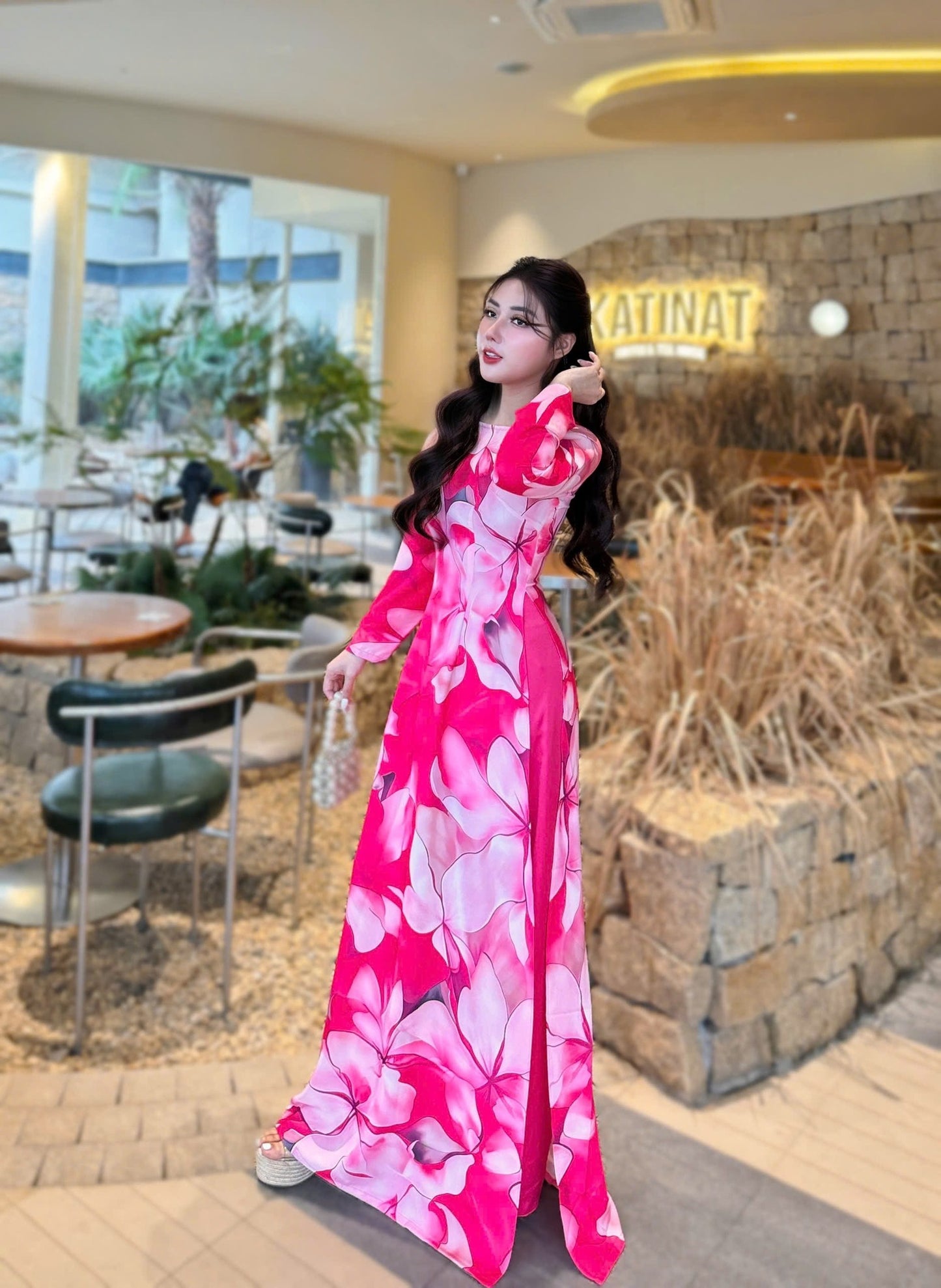 CAM PHUONG Set Ao Dai Design with 4D Print flowers/ pants include/G331