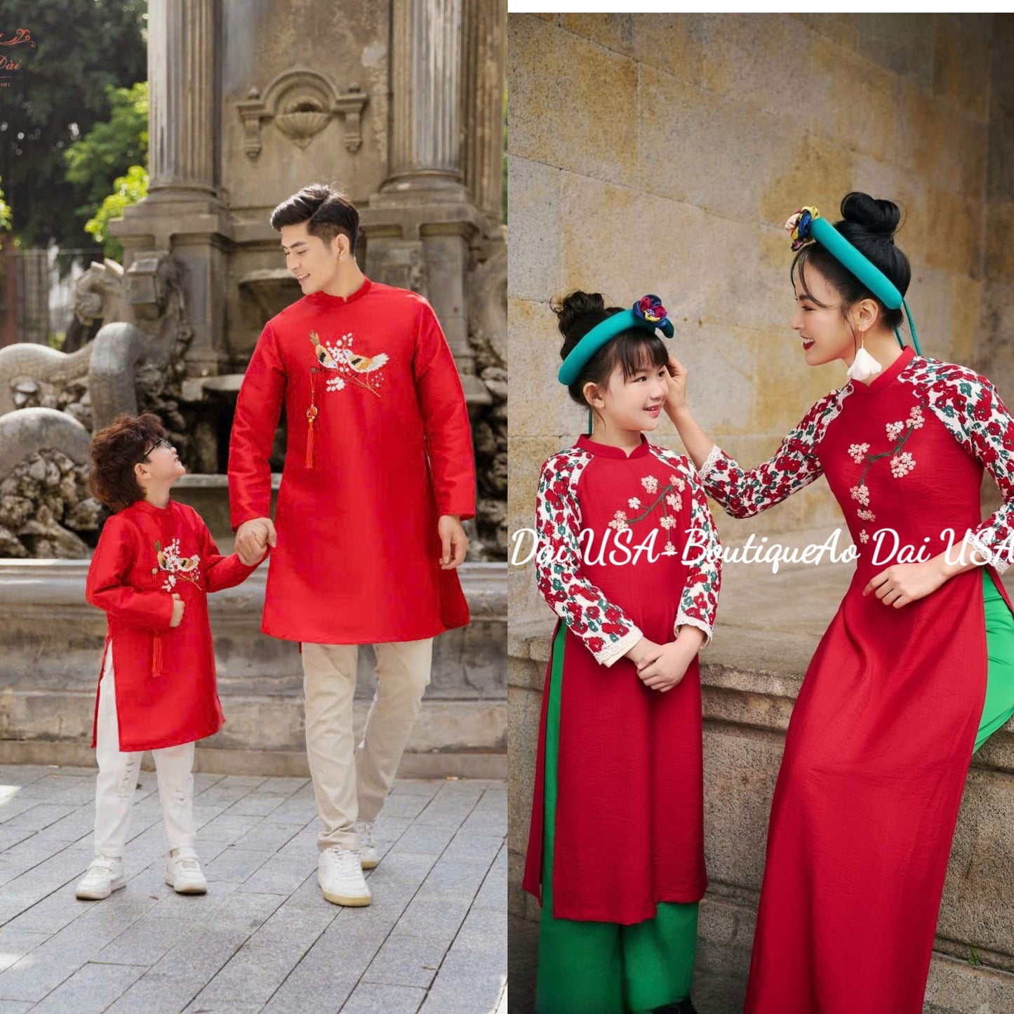 Set Ao Dai Mẹ và be Gai matching -Pants included B278