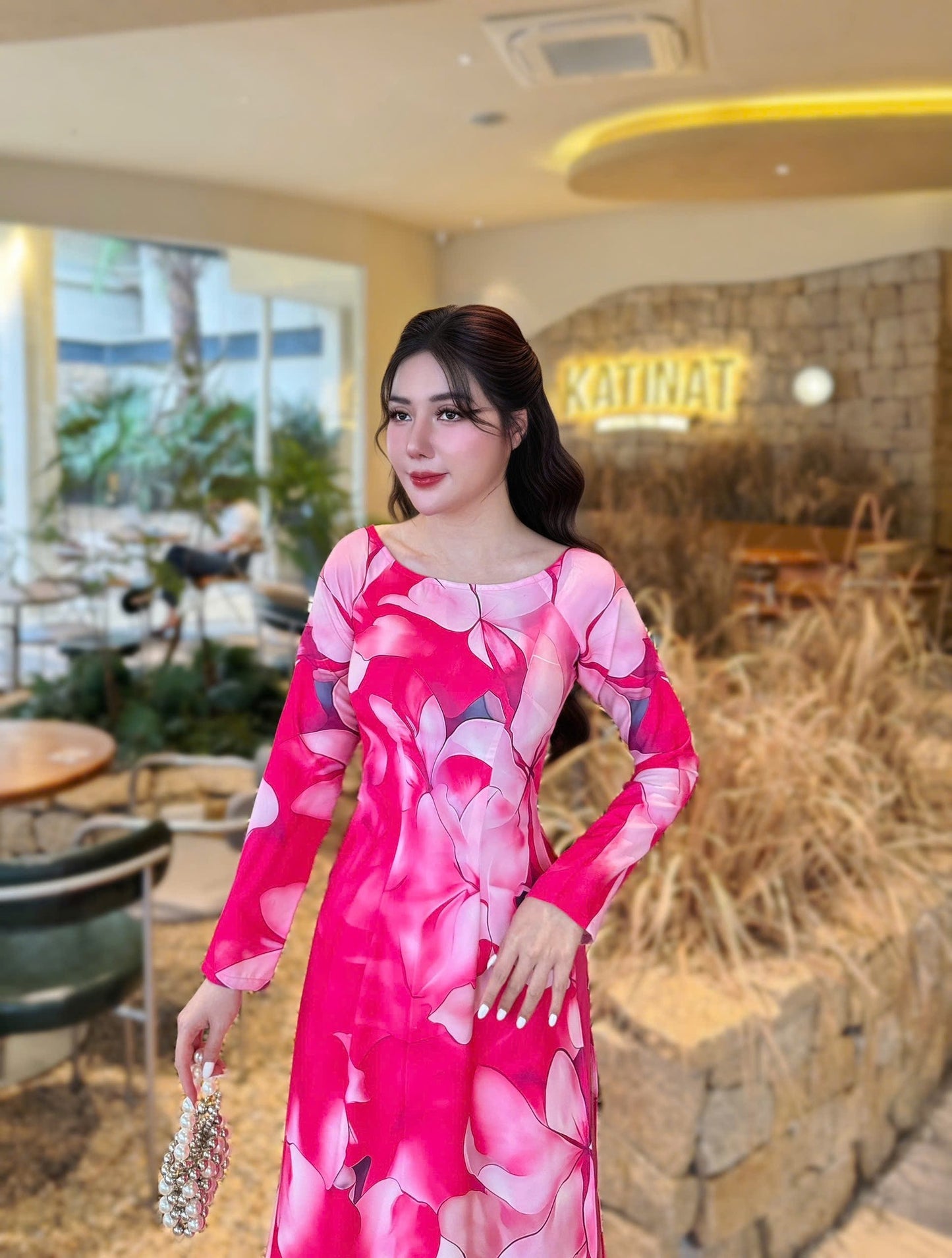 CAM PHUONG Set Ao Dai Design with 4D Print flowers/ pants include/G331