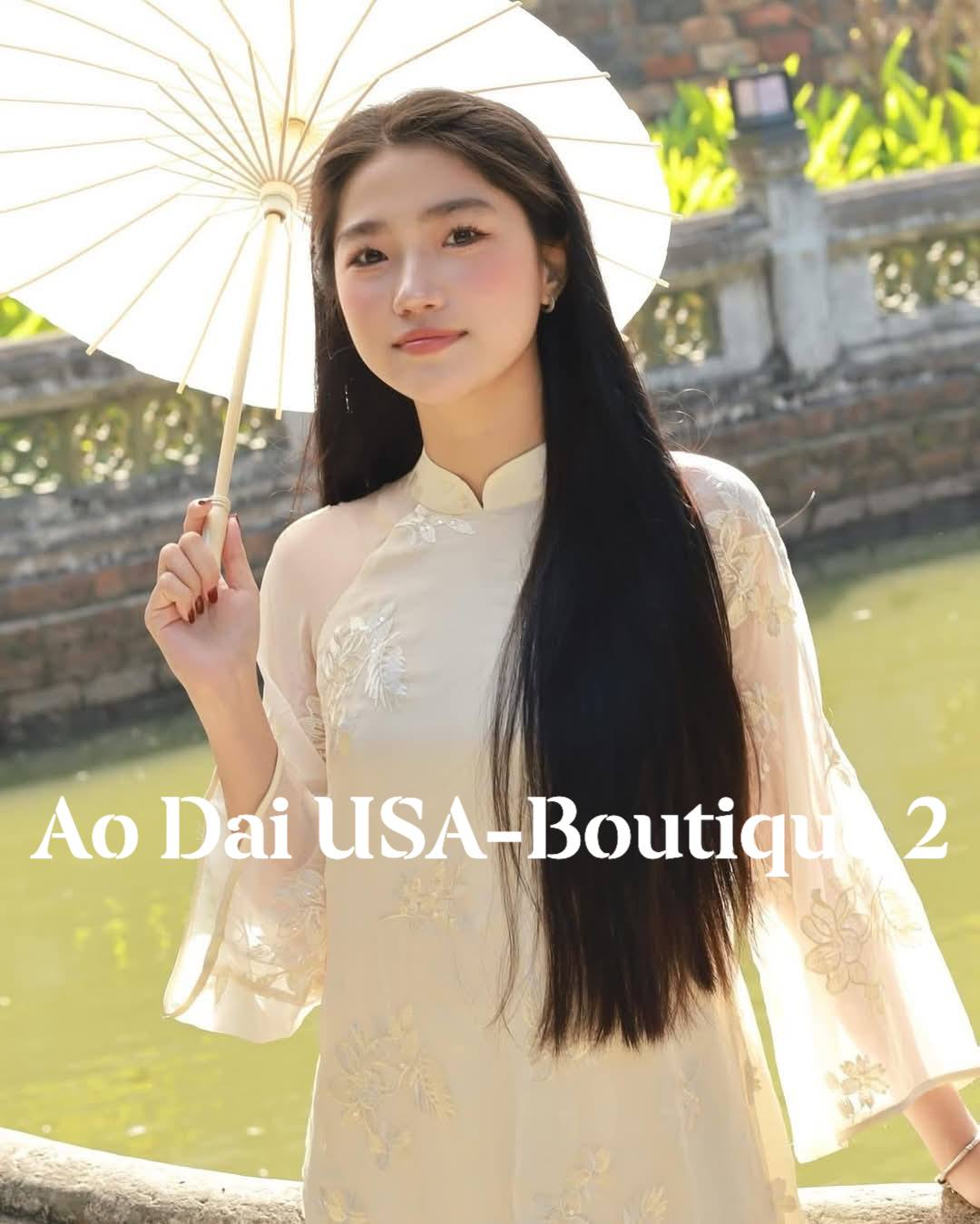 HA TRANG Set Ao Dai Cach Tan Cream Color/Cream  Pants included/CT297