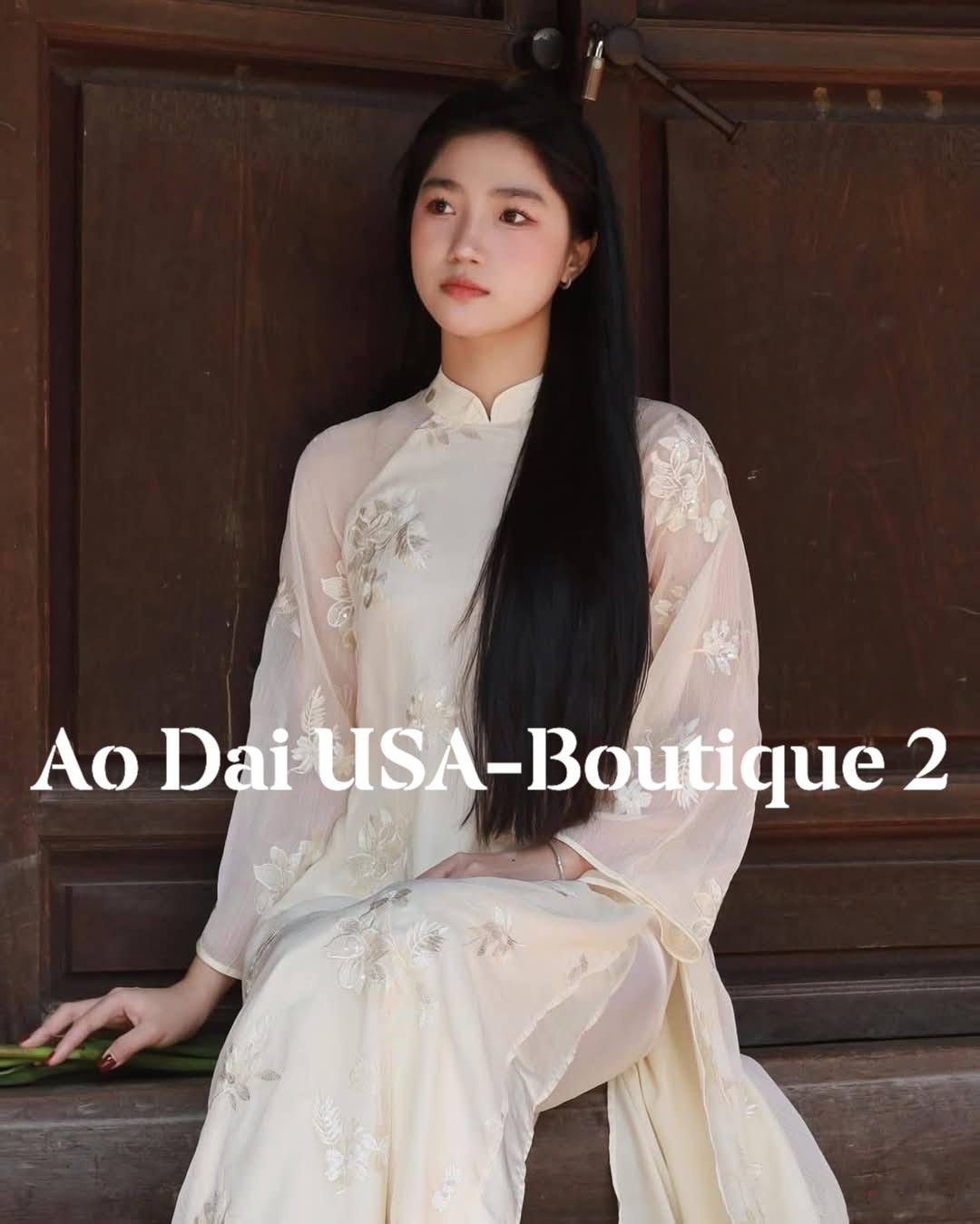 HA TRANG Set Ao Dai Cach Tan Cream Color/Cream  Pants included/CT297