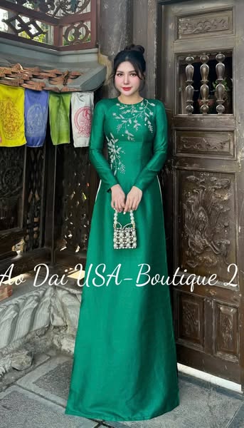 NGOC BICH Set Ao Dai Lua Van Go Embroidered Flowers/pants included/ B13