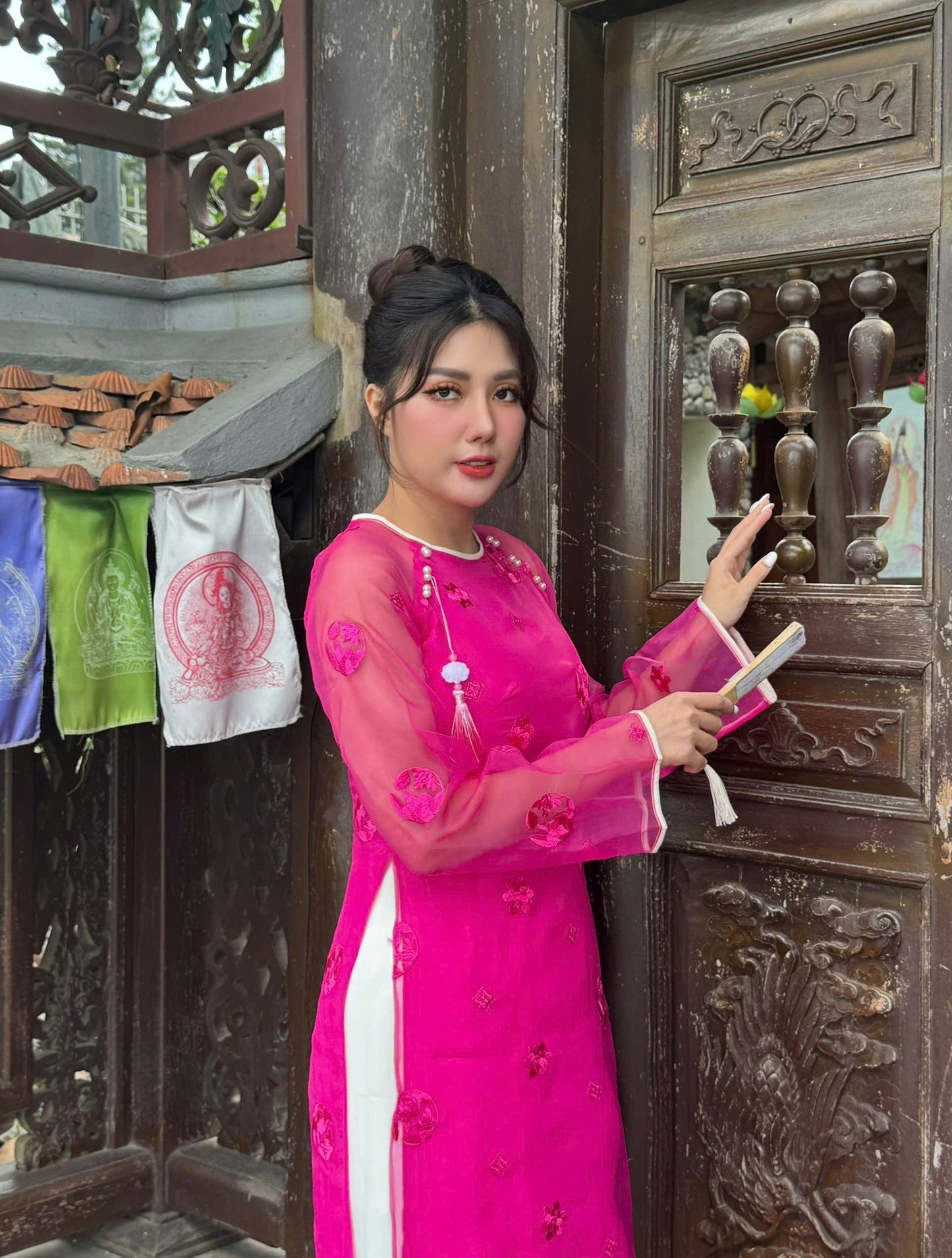 Set Ao Dai Cach Tan Pink Color/ Pants included/CT231