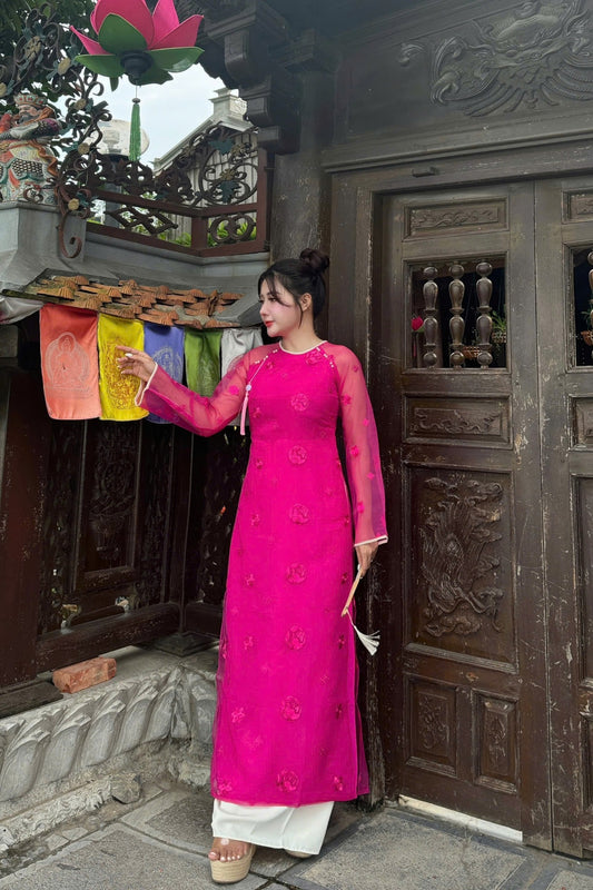 Set Ao Dai Cach Tan Pink Color/ Pants included/CT231