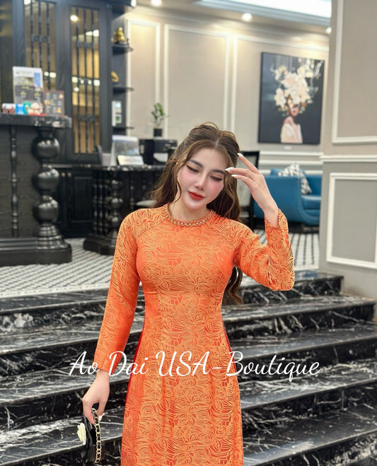 Ao Dai To Tam Thai Tuan/Orange color with light red/Red pants included/TT70