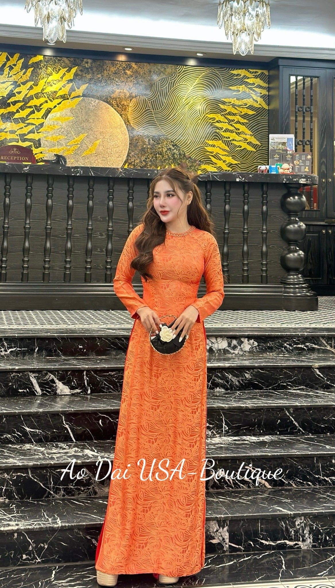 Ao Dai To Tam Thai Tuan/Orange color with light red/Red pants included/TT70