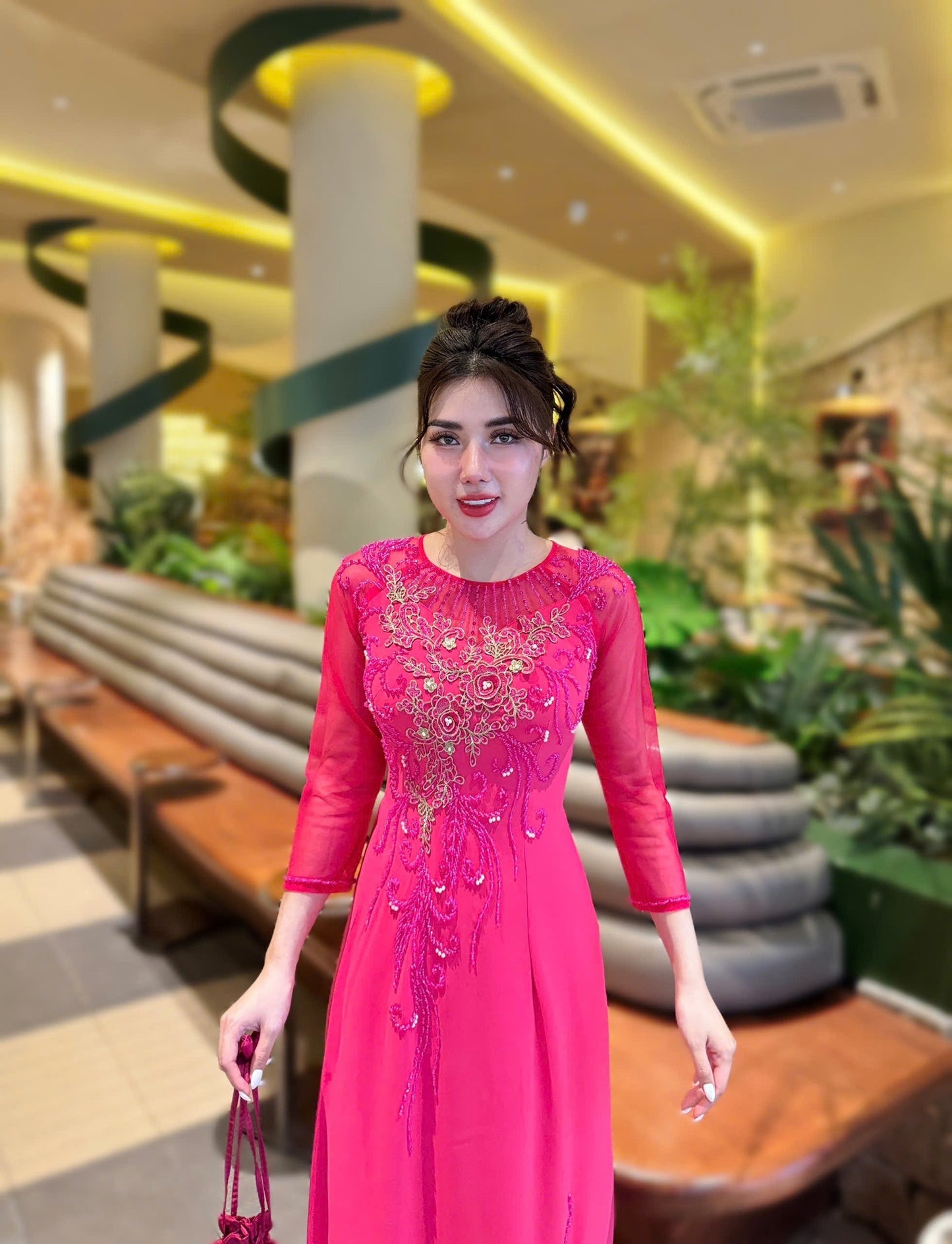 Set Ao Dai Chiffon Double Layers Design with Crystal/ Pants included/TK47
