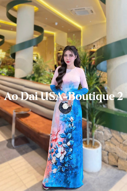 YEN TU Set Ao Dai Design with 4D Print flowers/pants include/G320
