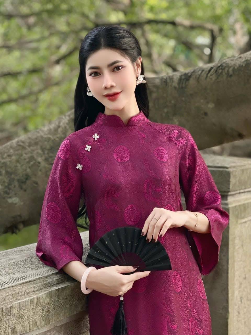 PHUONG MA Set Ao Dai Cach Tan Purple Color/Gray Pants included/Ao Dai For Her/ CT296