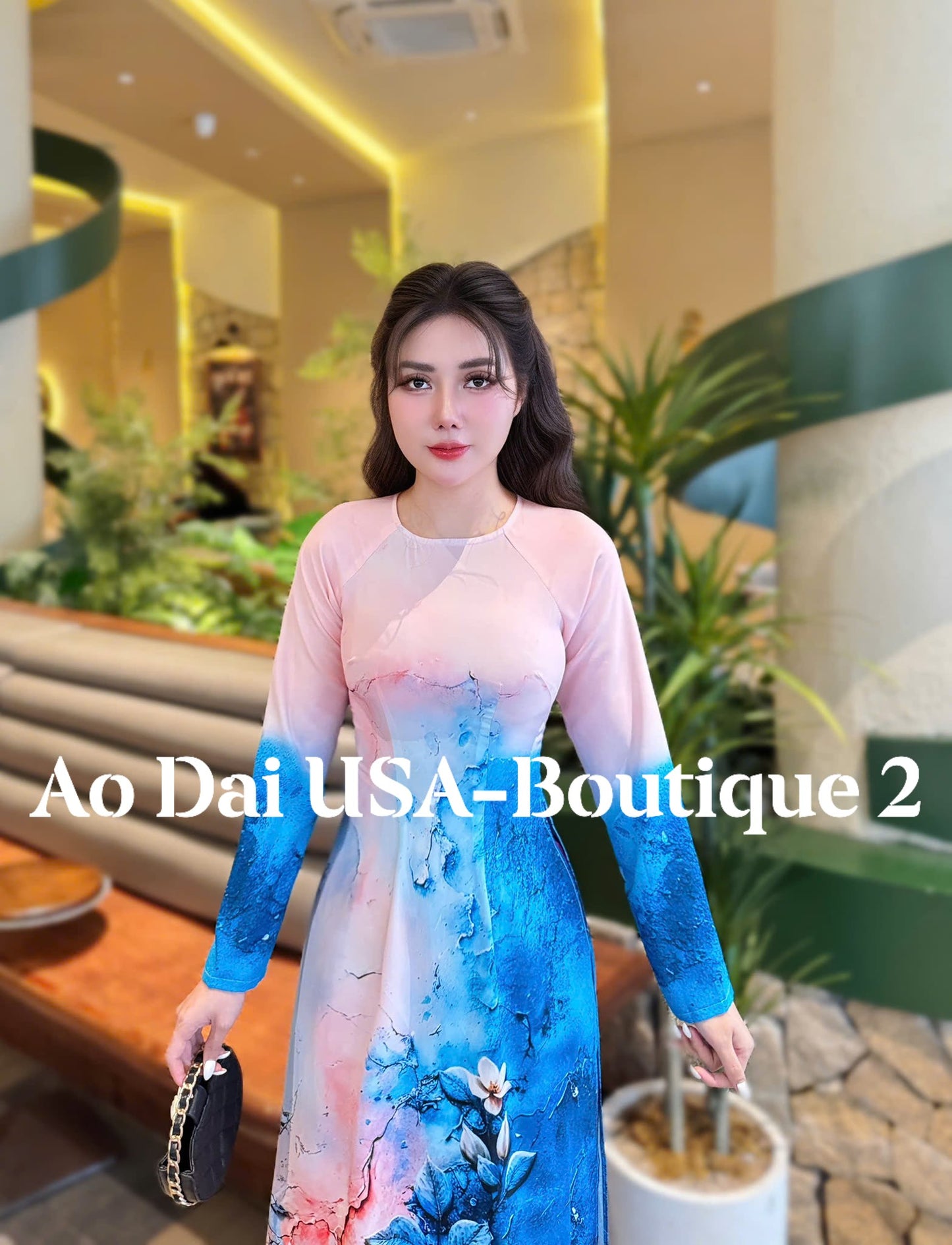 YEN TU Set Ao Dai Design with 4D Print flowers/pants include/G320