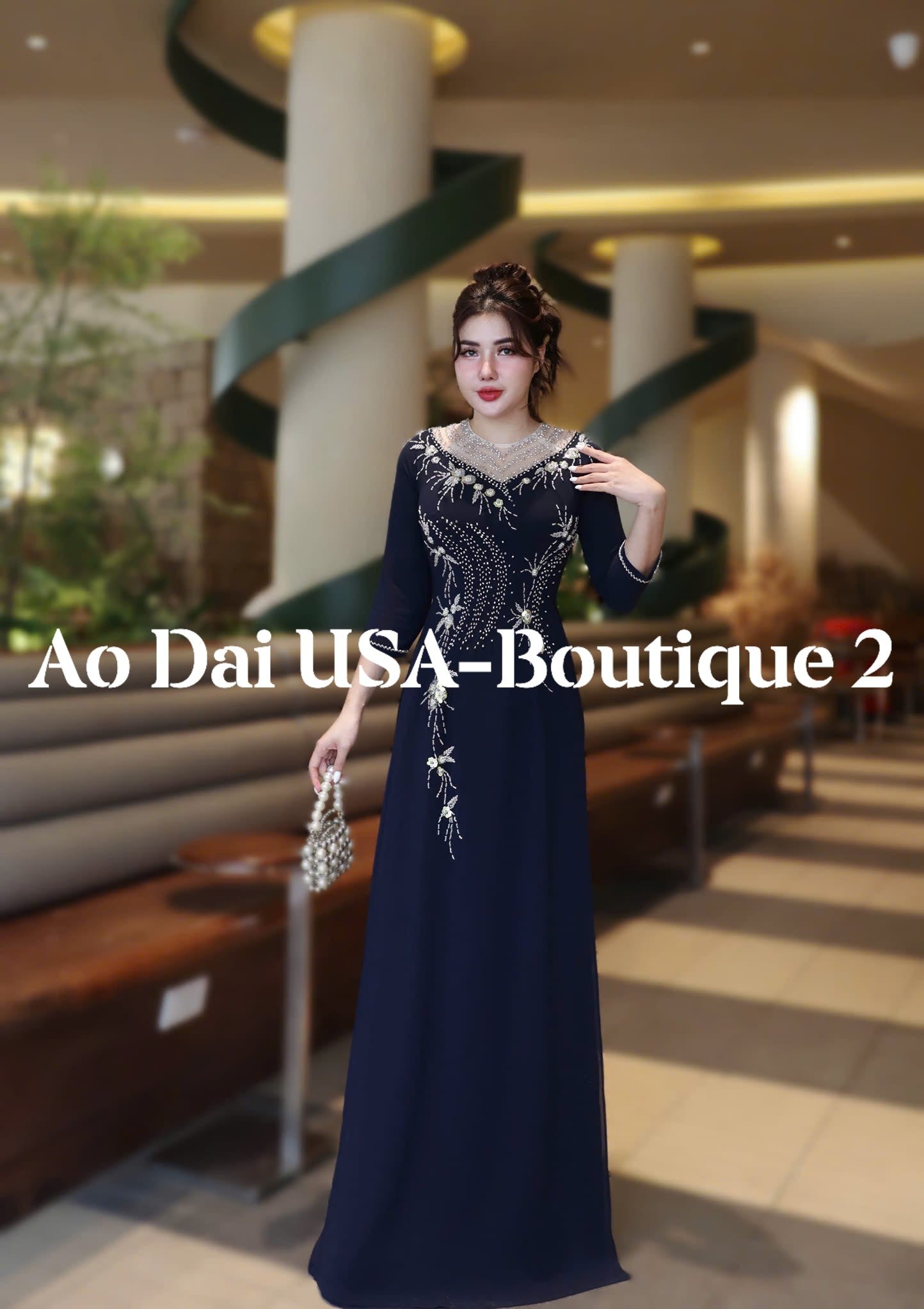 Set Ao Dai Chiffon Double Layer Design with Crystal/Pants included/TK38