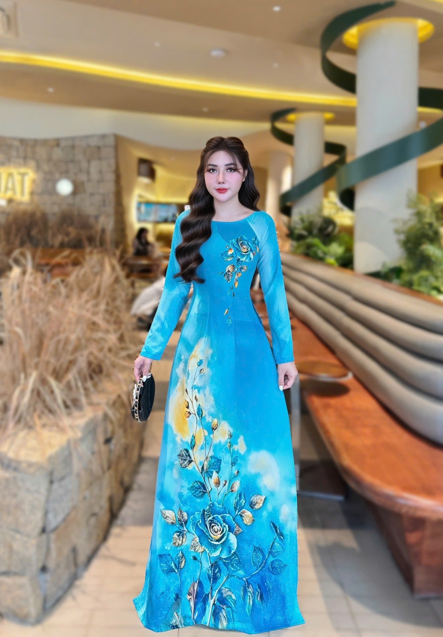 HA MAI Set Ao Dai Design with 4D  Print flowers/pants include/G333
