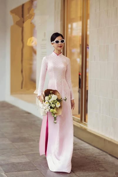 Xuân Kỳ Set Ao Dai Lua Tô Châu Light Pink Color/Hot Pink Pants include/TT60