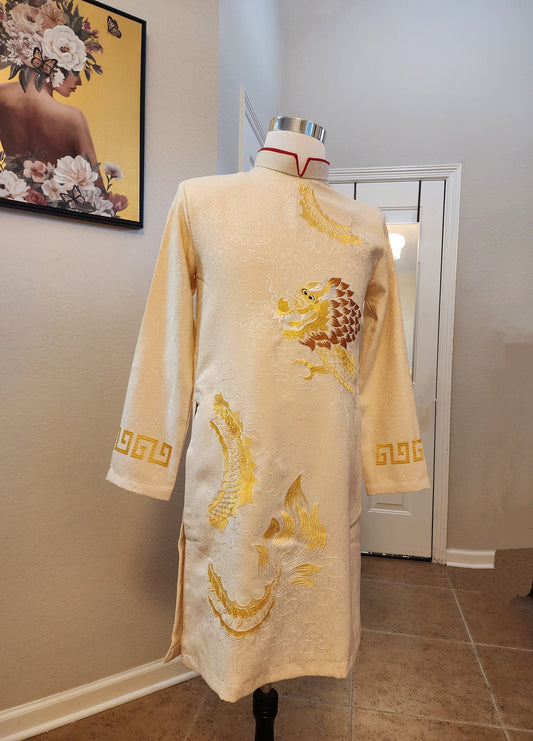 Ao dai for Men Cream Color Embroiled/Lunar New Year/ W165