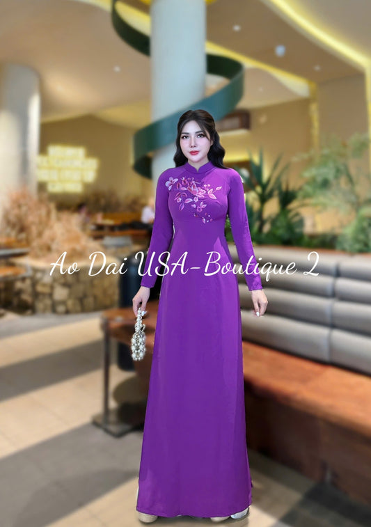PHUONG MAI Set Ao Dai Thai Tuan Luxury Purple Color/No Pants included/TT73