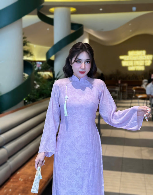 Set Ao Dai Cach Tan: Purple pastel Vietnamese Dress with Pants
