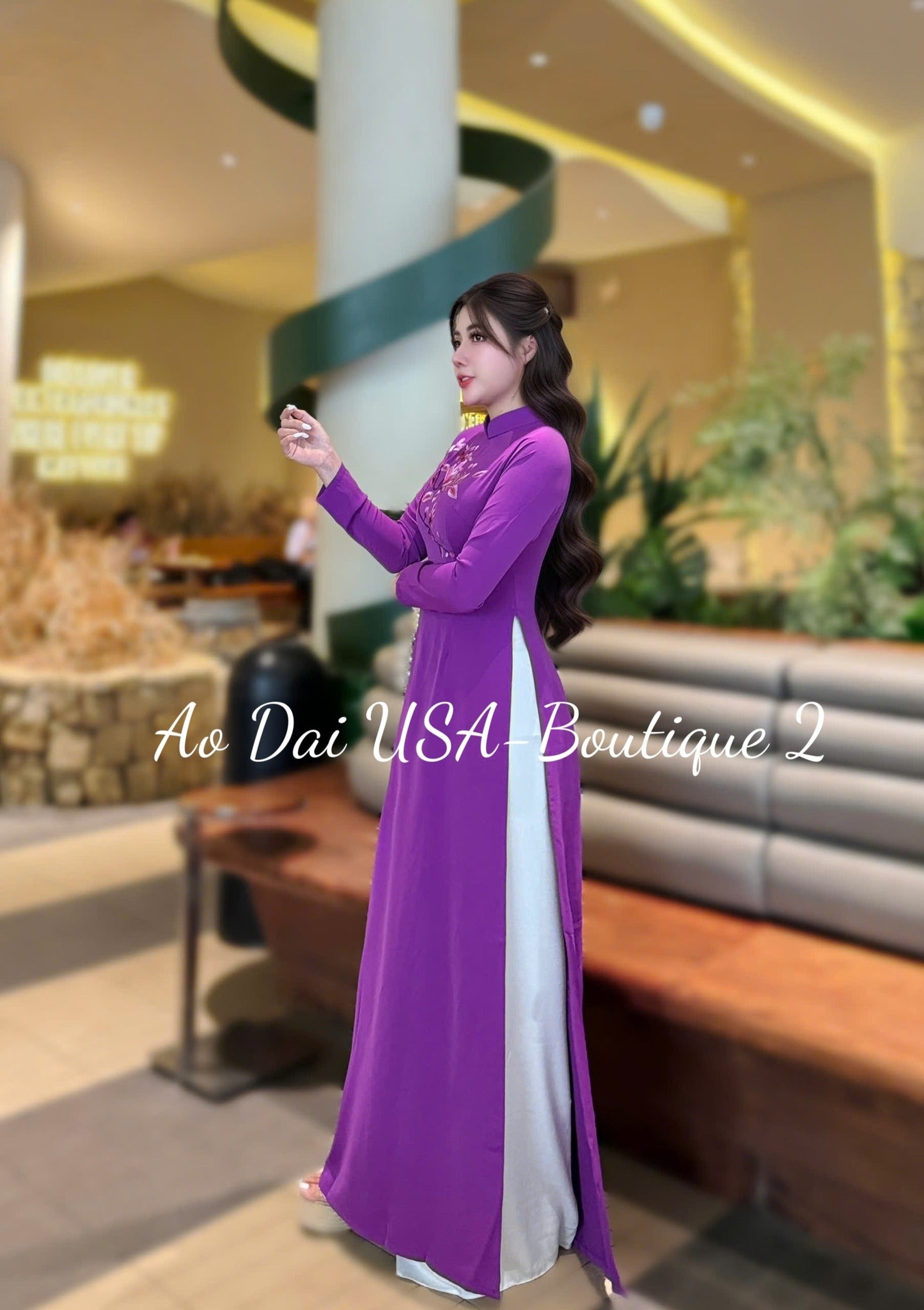 PHUONG MAI Set Ao Dai Thai Tuan Luxury Purple Color/No Pants included/TT73