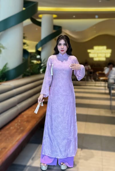 Set Ao Dai Cach Tan: Purple pastel Vietnamese Dress with Pants