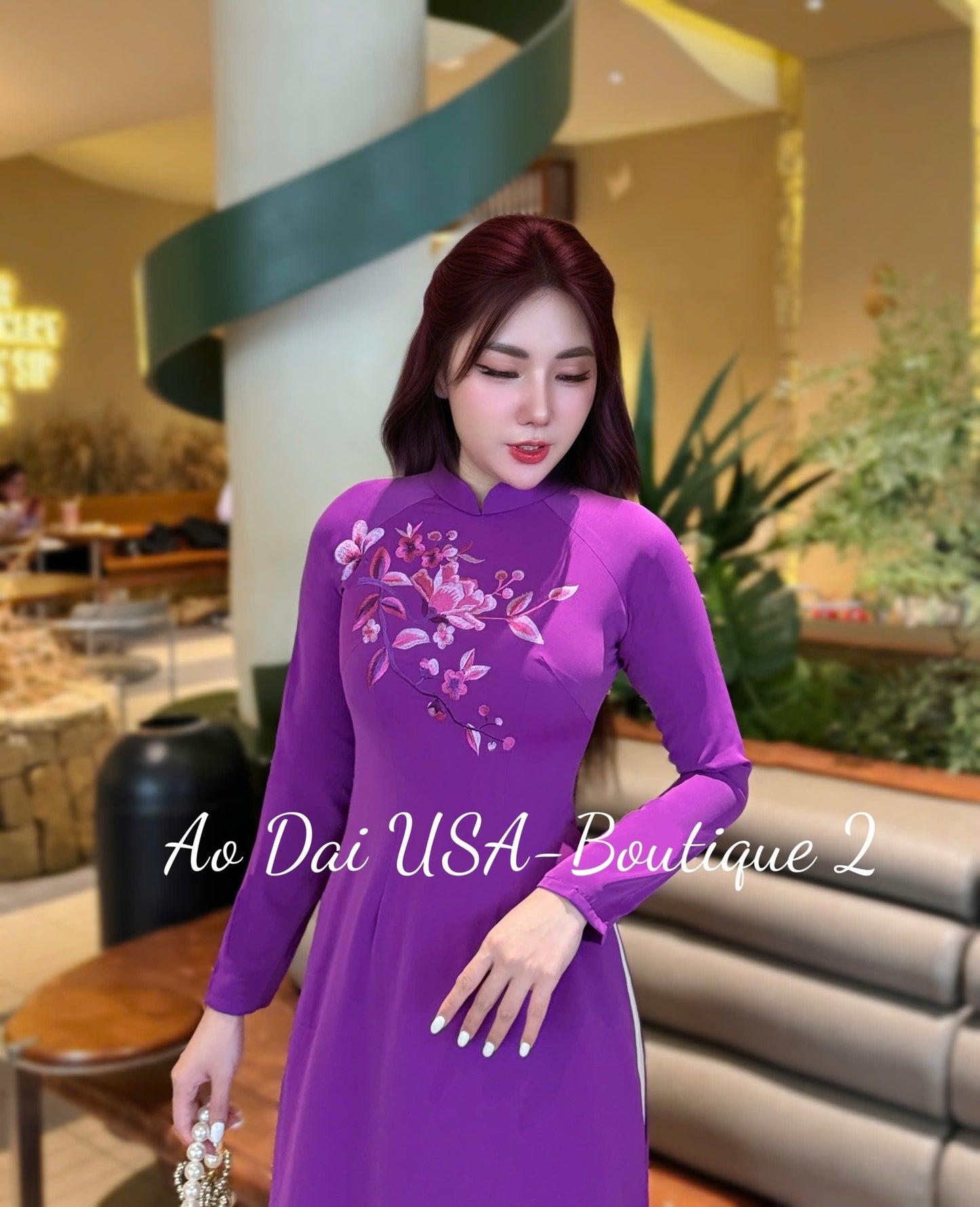 PHUONG MAI Set Ao Dai Thai Tuan Luxury Purple Color/No Pants included/TT73