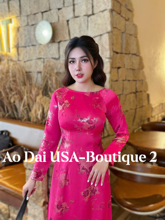 Hot Pink Ao Dai Lua To Chau: Vietnamese Traditional Dress with Pants TT96