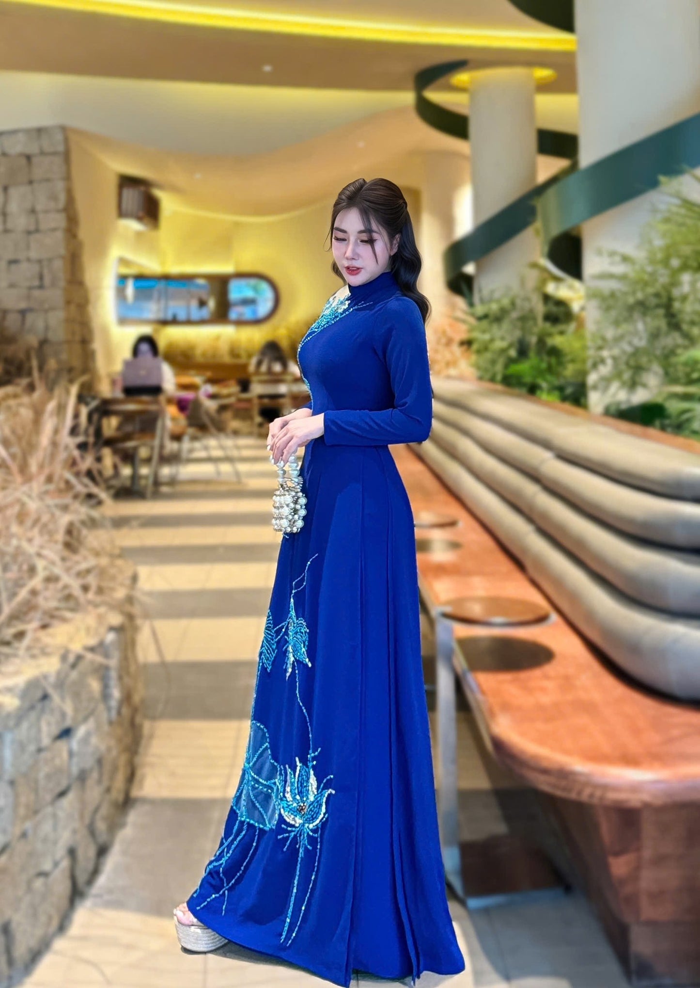 Set Ao Dai Chiffon Double Layers Design with Crystal