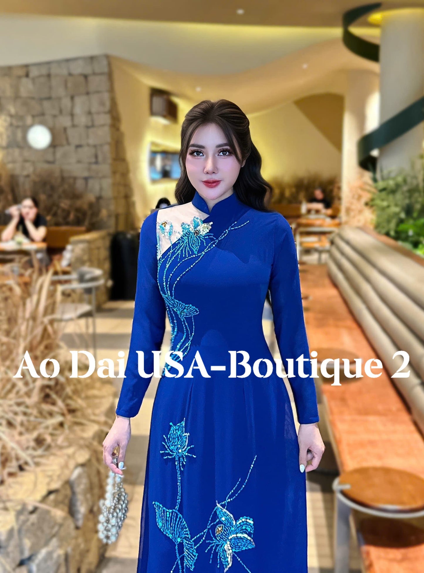 Set Ao Dai Chiffon Double Layers Design with Crystal