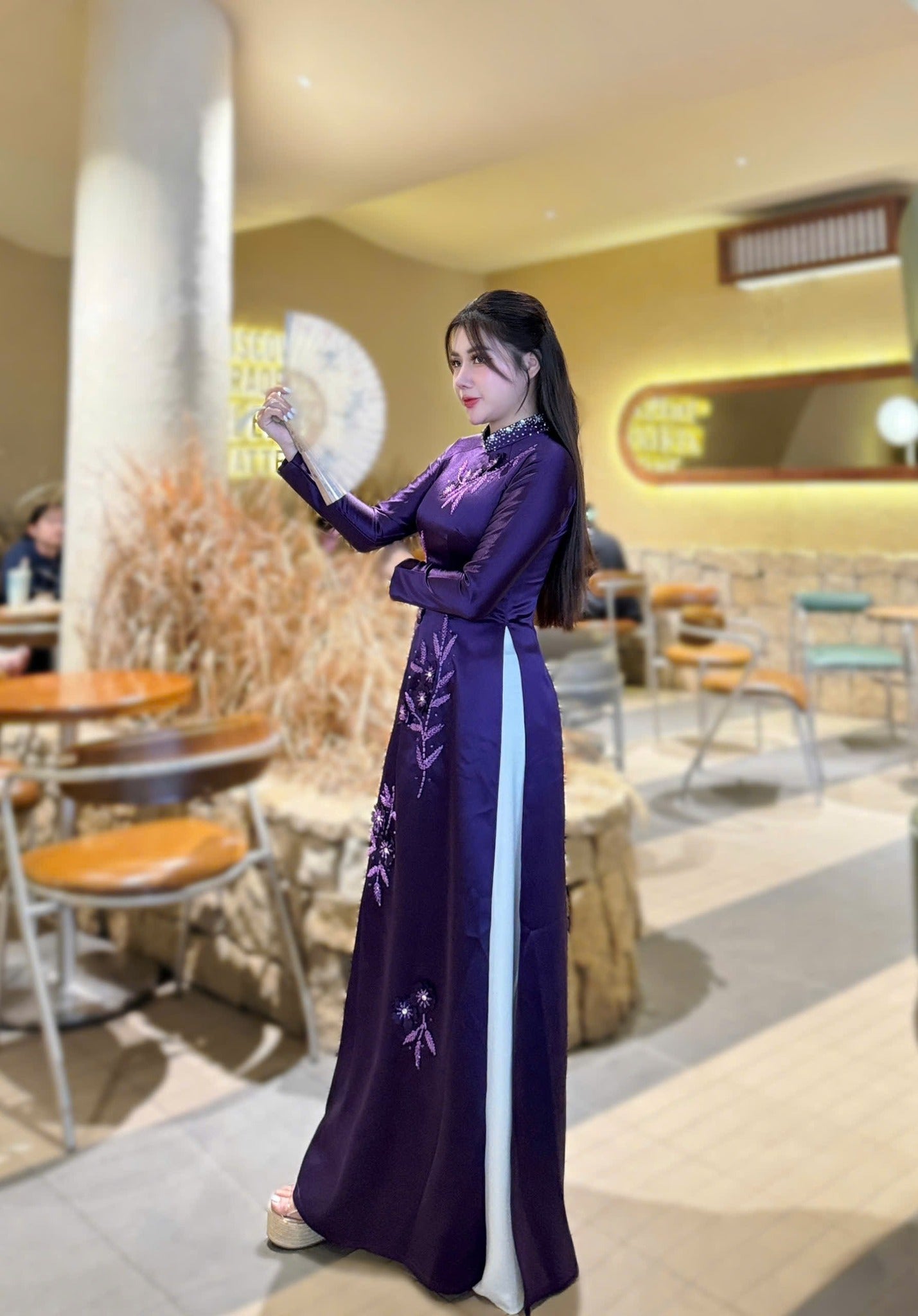 Ao Dai Lua Valentino Luxury Dark Purple Color/ No Pants included/TT99