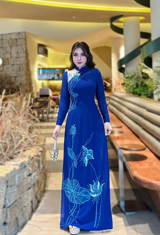 Set Ao Dai Chiffon Double Layers Design with Crystal