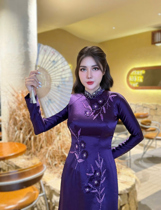 Ao Dai Lua Valentino Luxury Dark Purple Color/ No Pants included/TT99