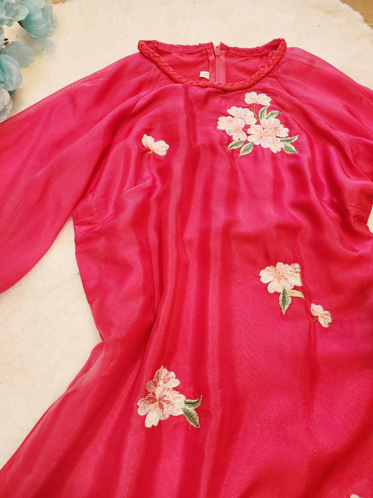 Hot Pink Sparkle Ao Dai Set: Modern Vietnamese Dress with Light Pink Pants CT291