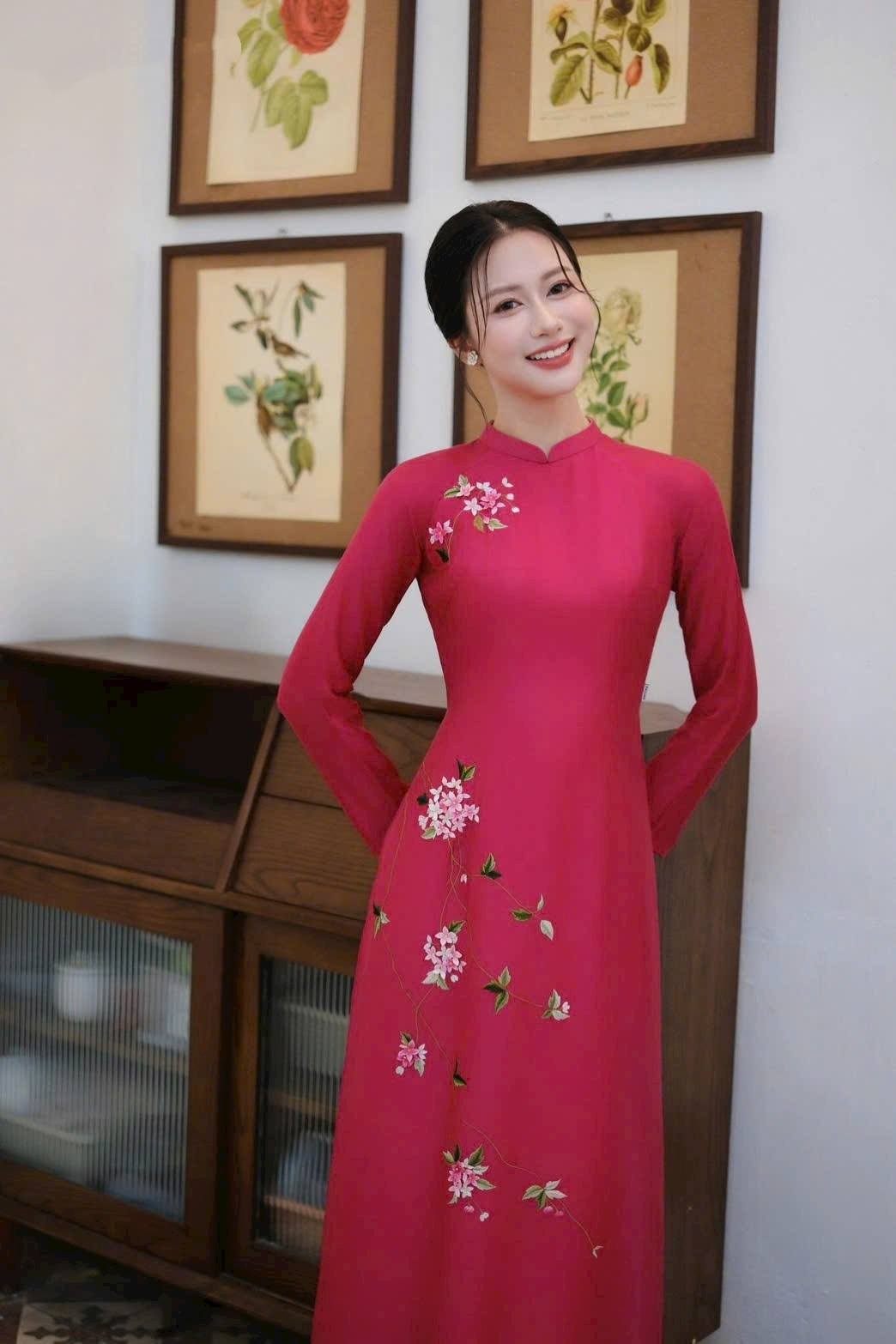 Fusica Ao Dai Dress: Vietnamese Modern Design, Pink Peach Pants CT289