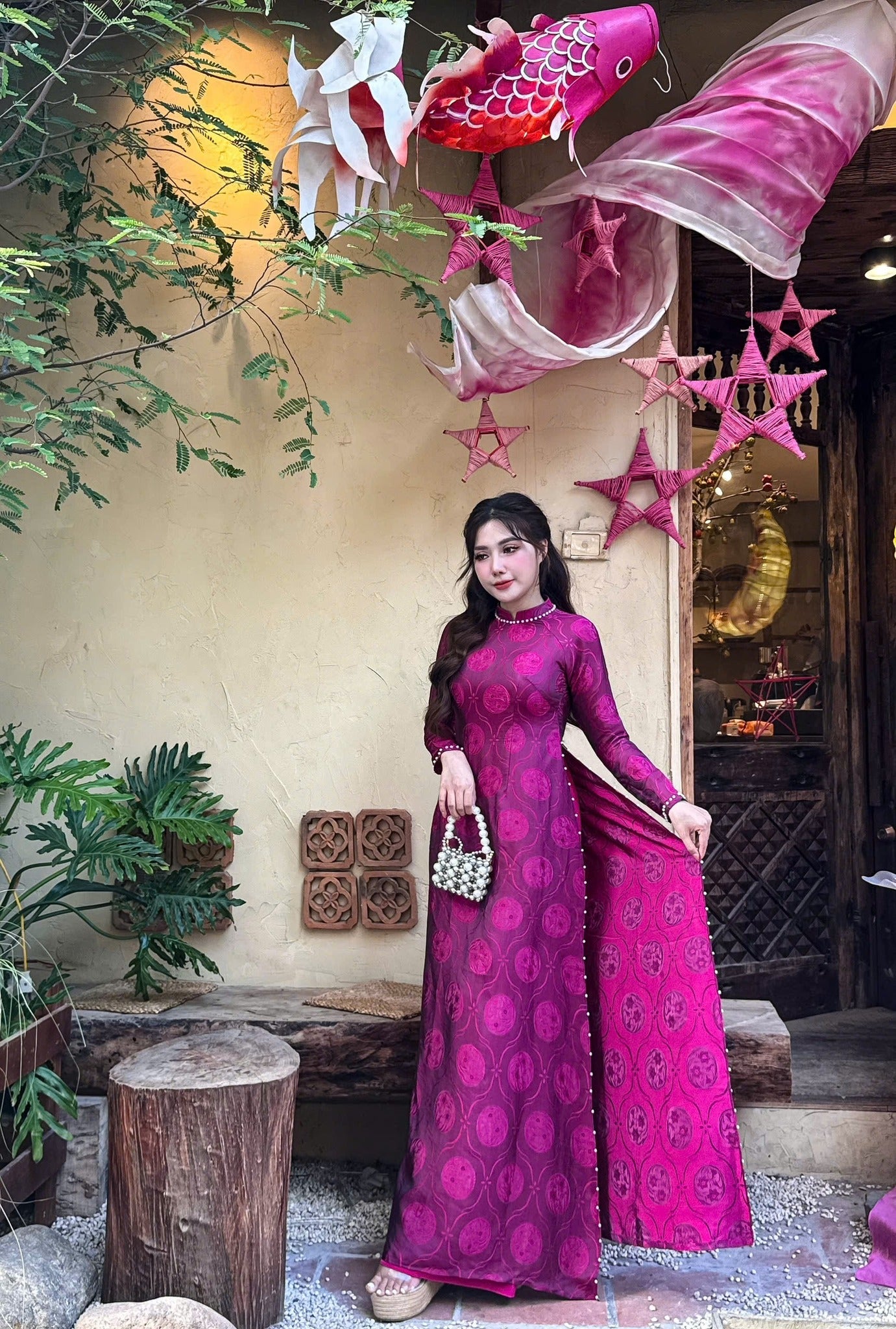 Orchid Purple Mulberry Silk Ao Dai Dress, Vietnamese Traditional Dress TT94