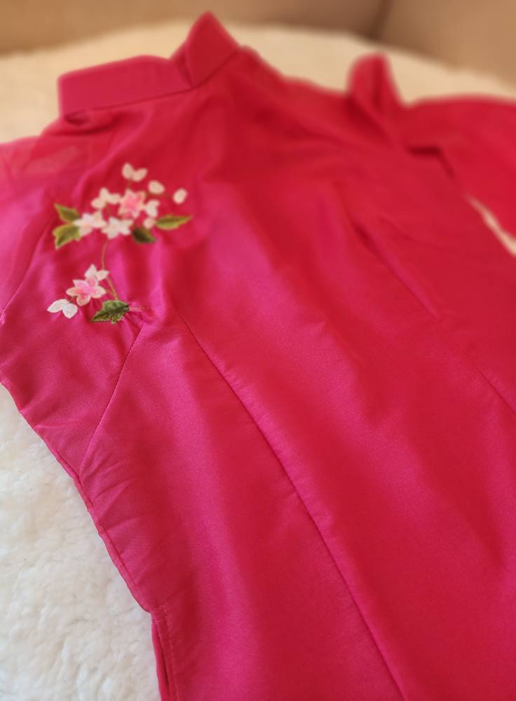Fusica Ao Dai Dress: Vietnamese Modern Design, Pink Peach Pants CT289