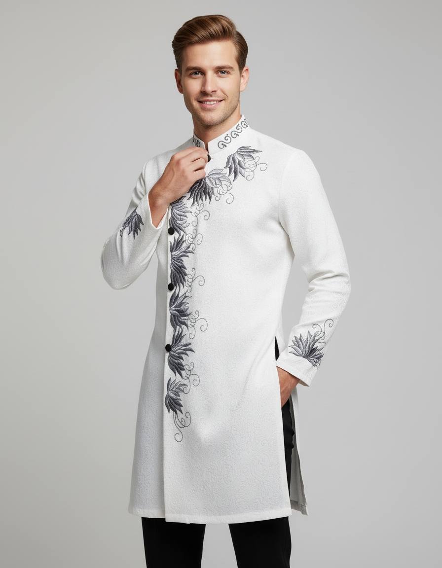 Ao Dai for men Embroidered White Color M206