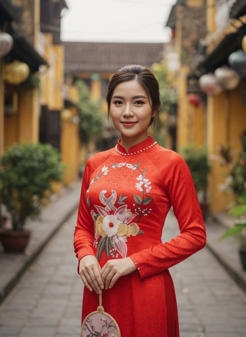 Red Ao Dai Dress: Vietnamese Traditional Long Dress/ Red Pants included/TT173